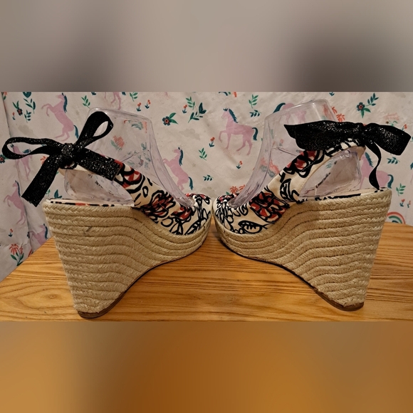 EUC Y2K Coach Poppy Maritza White Floral Jute Summer Boho Heel Wedge Shoe SZ 9B - Picture 4 of 10